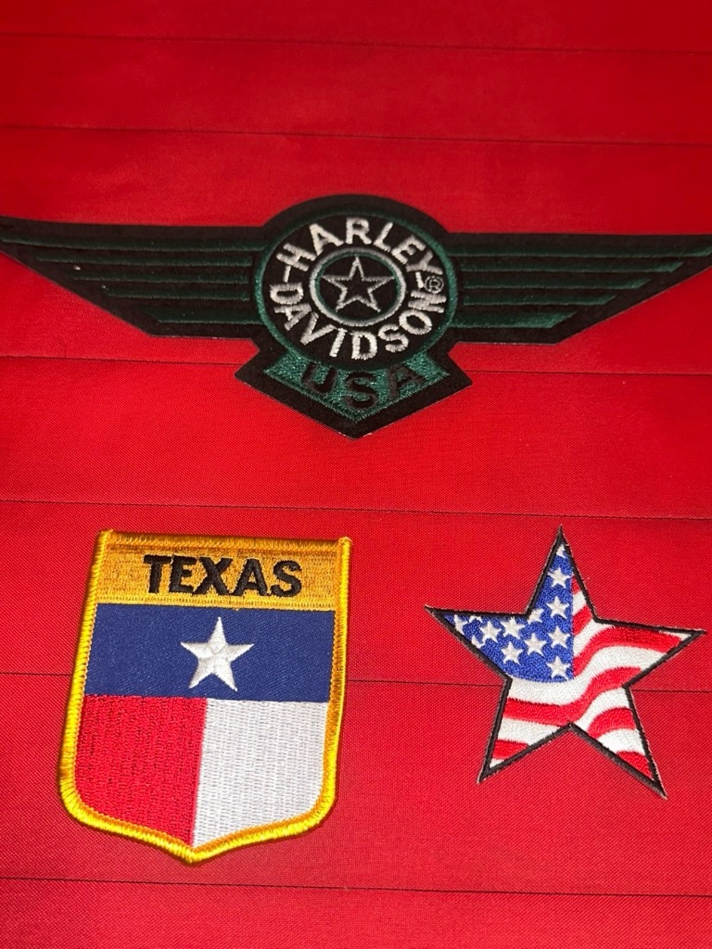 Harley-Davidson Green Wing & Americana Patch Trio on Red